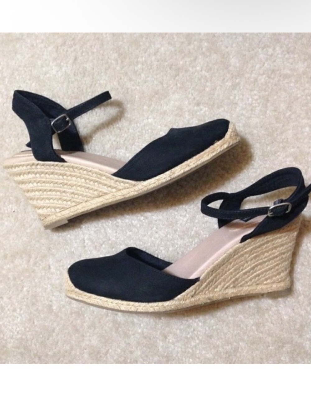 Adam Tucker Black Leather Bethany Espadrille Heels